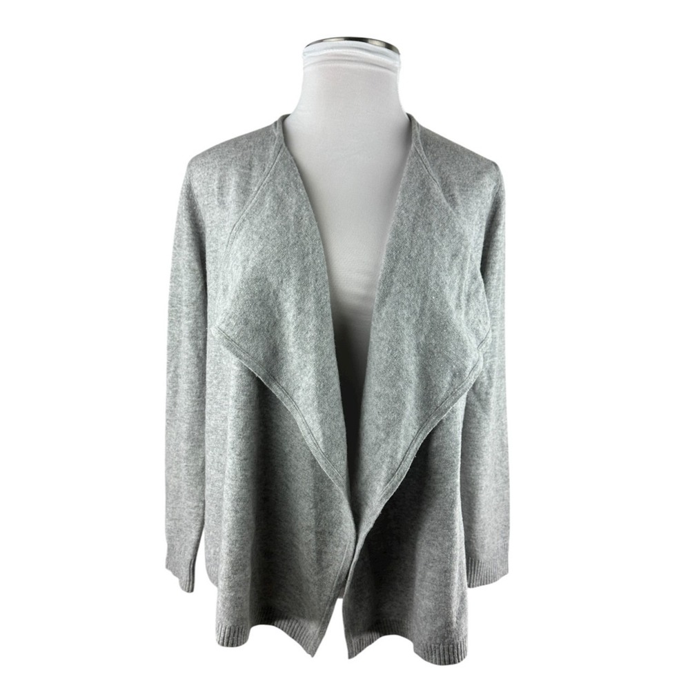 L.L. Bean 100% Cashmere Gray Open Front Cardigan Sweater Women's Medium Pockets - Picture 2 of 16